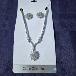 NEW vintage Style CZ Necklace and Earrings Set 16”
